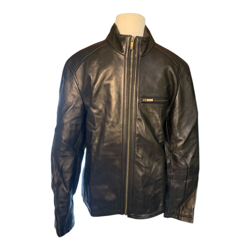 Cole Haan Men's Black Leather Biker Jacket S